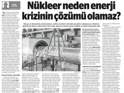 NÜKLEER ÇÖZÜM DEĞİL GÜVENLİ TEK BİR ATIK DEPOSU YOK (BİRGÜN GAZETESİ, 21.11.2025)