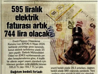 595 LİRALIK ELEKTRİK FATURASI ARTIK 744 LİRA OLACAK (KORKUSUZ, 07.04.2026)