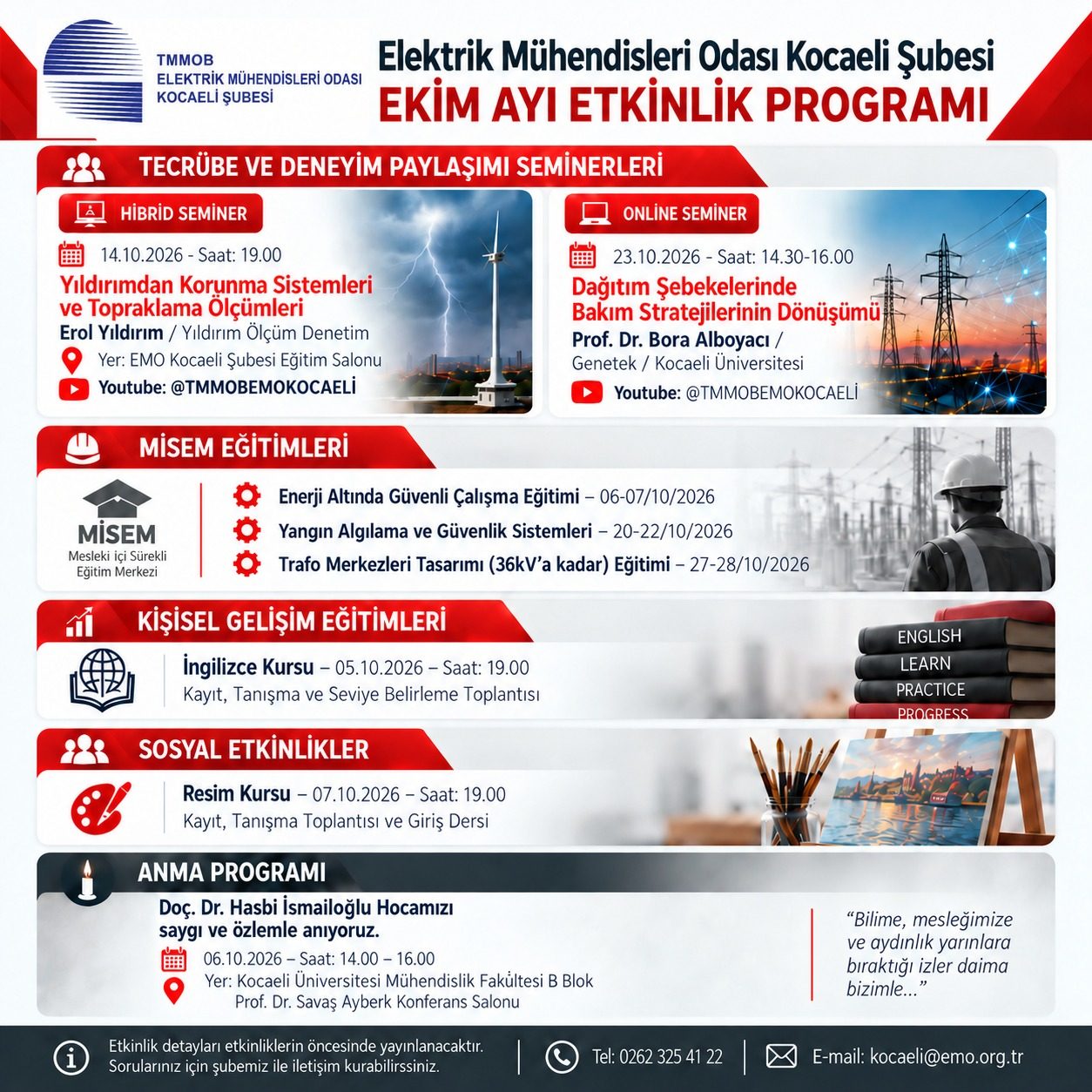 EMO KOCAELİ ŞUBESİ EKİM 2026 ETKİNLİK TAKVİMİ