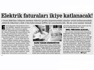 ELEKTRİK FATURALARI İKİYE KATLANACAK! (KOCAELİ GAZETESİ, 07.11.2025)