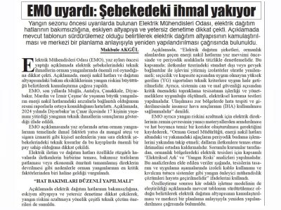 EMO UYARDI: ŞEBEKEDEKİ İHMAL YAKIYOR (BAŞKENT GAZETESİ, 08.05.2026)
