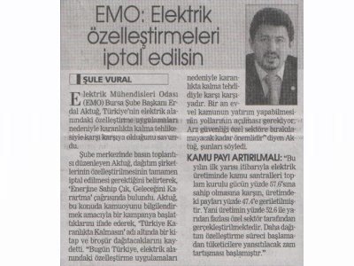 EMO: ELEKTRİK ÖZELLEŞTİRMELERİ İPTAL EDİLSİN, EMO ÖZELLEŞTİRMEYE KARŞI, ELEKTRİKTE FATURA AĞIR