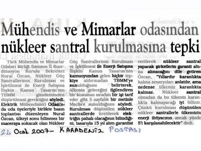 MÜHENDİS VE MİMAR ODALARINDAN NÜKLEER SANTRAL KURULMASINA TEPKİ