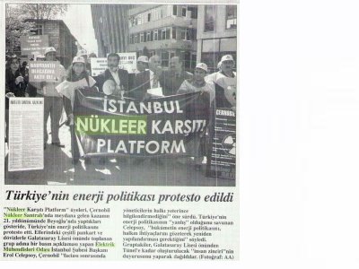 ÇERNOBİL'İ UNUTMA ETKİNLİKLERİ BİZİM GAZETE'DE-27 NİSAN 2007