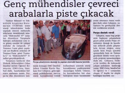 GENÇ MÜHENDİSLER ÇEVRECİ ARABALARLA PİSTE ÇIKACAK - REFERANS GAZETESİ - 24 TEMMUZ 2007