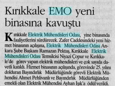 KIRIKKALE EMO YENİ BİNASINA KAVUŞTU (HÜRSES GAZETESİ, 02.01.2008)