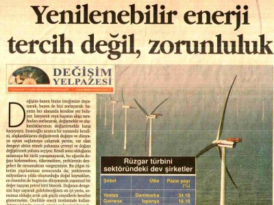 YENİLENEBİLİR ENERJİ TERCİH DEĞİL, ZORUNLULUK (DÜNYA GAZETESİ, 05.02.2008)