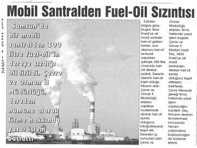 MOBİL SANTRALDEN FUEL-OİL SIZINTISI