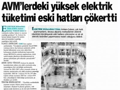 AVM'LERDEKİ YÜKSEK ELEKTRİK TÜKETİMİ ESKİ HATLARI ÇÖKERTTİ (HÜRRİYET ANKARA, 13.02.2008)