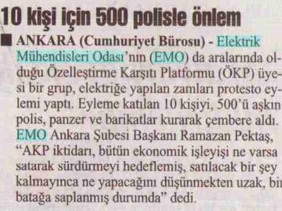 10 KİŞİ İÇİN 500 POLİSLE ÖNLEM (CUMHURİYET, 26.9.2008)