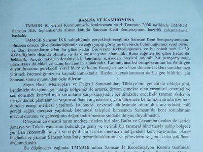 SAMSUN KENT SEMPOZYUMU BASIN AÇIKLAMASI