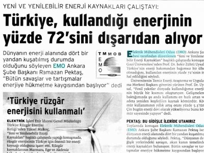 TÜRKİYE, KULLANDIĞI ENERJİNİN YÜZDE 72'SİNİ DIŞARIDAN ALIYOR (BİRGÜN, 6.11.2008)