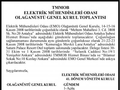 OLAĞANÜSTÜ GENEL KURUL İLANI