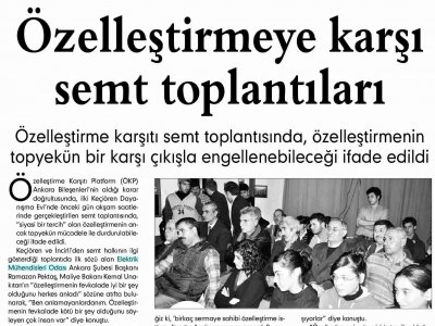 ÖZELLEŞTİRMEYE KARŞI SEMT TOPLANTILARI (EVRENSEL, 22.11.2008)