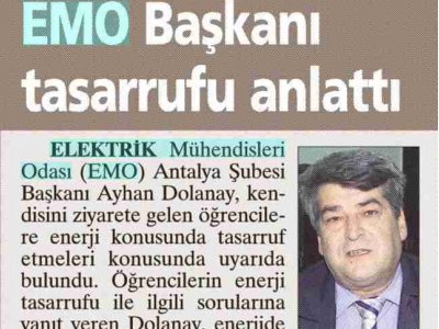 EMO ANTALYA ŞUBE BAŞKANI AYHAN DOLANAY TASARRUFU ANLATTI.(SABAH AKDENİZ-08.01.2009)
