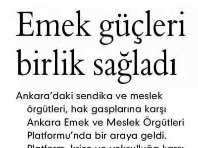 EMEK GÜÇLERİ BİRLİK SAĞLADI (EVRENSEL, 9.1.2009)