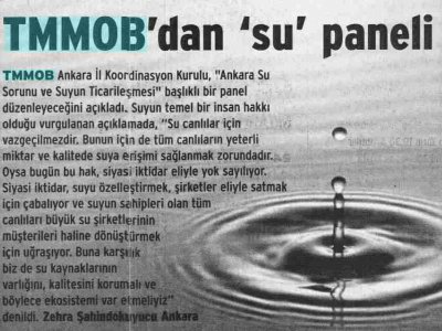 TMMOB'DAN 'SU' PANELİ (BİRGÜN, 26.2.2009)