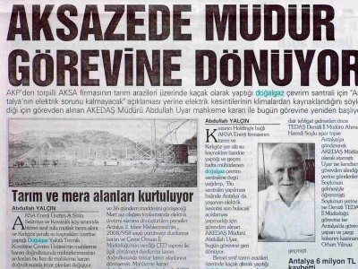 AKSAZEDE MÜDÜR GÖREVİNE DÖNÜYOR(GERÇEK AKDENİZ-02.03.2009)