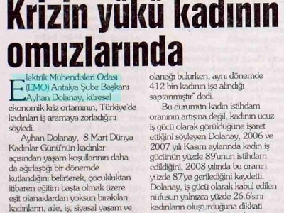 KRİZİN YÜKÜ KADININ OMUZLARINDA (GERÇEK AKDENİZ-10.03.2009)