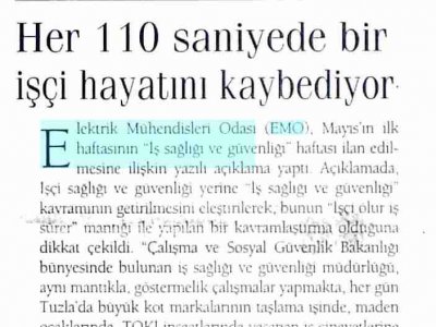 HER 110 SANİYEDE BİR İŞÇİ HAYATINI KAYBEDİYOR (GÜNLÜK, 5.5.2009)