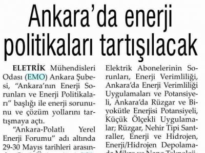ANKARA'DA ENERJİ POLİTİKALARI TARTIŞILACAK (EVRENSEL, 26.5.2009)
