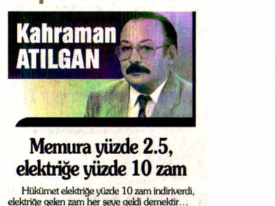 MEMURA YÜZDE 2.5,ELEKTRİĞE YÜZDE 10 ZAM (KENT GAZETESİ, 08.09.2009)