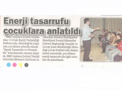 ENERJİ TASARRUFU ÇOCUKLARA ANLATILDI (HÜRRİYET ANKARA, 18.01.2010)