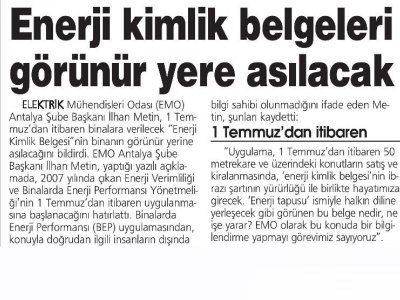 İLHAN METİN:ENERJİ KİMLİK BELGELERİ GÖRÜNÜR YERE ASILACAK (TERCÜMAN GAZETESİ-19.06.2010)