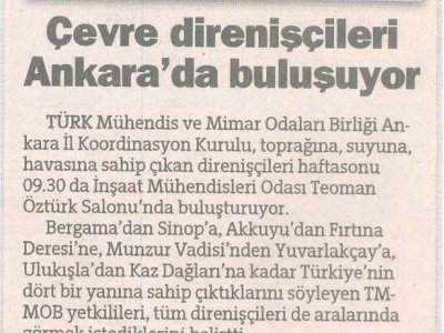 ÇEVRE DİRENİŞÇİLERİ ANKARADA BULUŞUYOR (HÜRRİYET ANKARA, 24.06.2010)