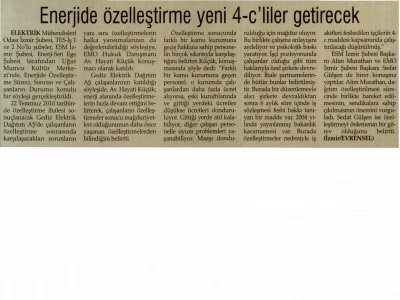 ENERJİDE ÖZELLEŞTİRME YENİ 4-C'LİLER GETİRECEK- 26.06.2010 EVRENSEL