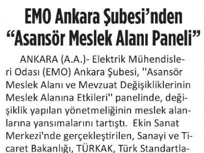 EMO ANKARA ŞUBESİ'NDEN "ASANSÖR MESLEK ALANI PANELİ" (KIRMIZI BEYAZ GAZETESİ, 05.10.2010)