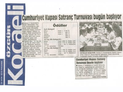 CUMHURİYET KUPASI SATRANÇ TURNUVASI BUGÜN BAŞLIYOR