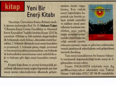 YENİ BİR ENERJİ KİTABI (CUMHURİYET BİLİM TEKNOLOJİ, 14.01.2011)