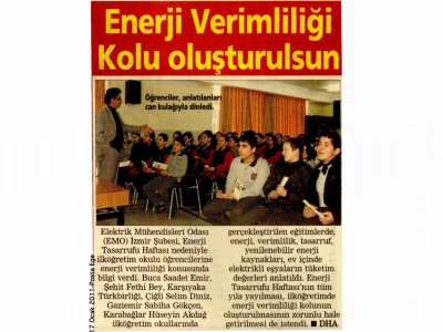 ENERJİ VERİMLİLİĞİ KOLU OLUŞTURULSUN-17.01.2011 POSTA EGE