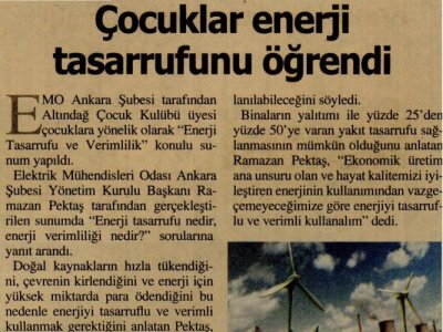 ÇOCUKLAR ENERJİ TASARRUFUNU ÖĞRENDİ (DÜNYA GAZETESİ, 26.01.2011)