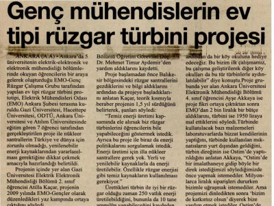 GENÇ MÜHENDİSLERİN EV TİPİ RÜZGAR TÜRBİNİ PROJESİ (24 SAAT, 09.04.2011)