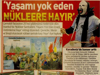 YAŞAMI YOK EDEN NÜKLEERE HAYIR ! (25 NİSAN 2011 - POSTA)
