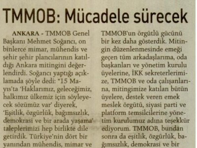 TMMOB : MÜCADELE SÜRECEK (ÖZGÜR GÜNDEM, 17.05.2011)