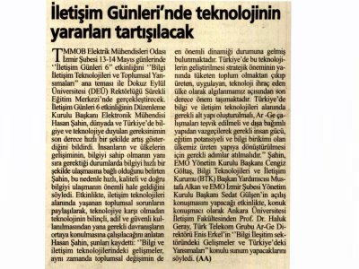 İLETİŞİM GÜNLERİNDE TEKNOLOJİNİN YARARLARI TARTIŞILACAK-11.05.2011-EGE`DE BUGÜN