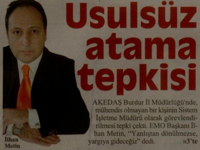 USULSÜZ ATAMA TEPKİSİ (CUMHURİYET ANTALYA AKDENİZ- 15.08.2011)