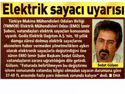 ELEKTRİK SAYACI UYARISI - 07.08.2011 - POSTA EGE