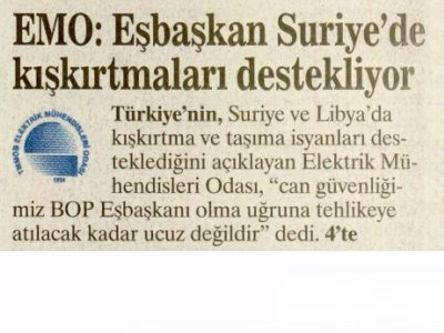 EMO: EŞBAŞKAN SURİYE`DE KIŞKIRTMALARI DESTEKLİYOR (AYDINLIK, 28.09.2011)
