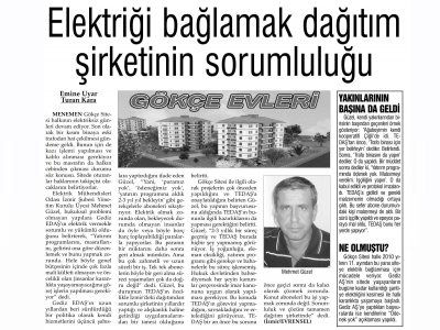 ELEKTRİĞİ BAĞLAMAK DAĞITIM ŞİRKETİNİN SORUMLULUĞU -20.09.2011 - EVRENSEL