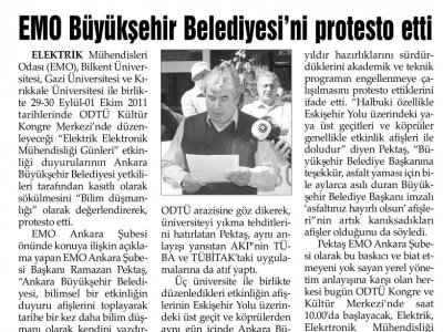 EMO BÜYÜKŞEHİR BELEDİYESİ’Nİ PROTESTO ETTİ (EVRENSEL, 28.09.2011)