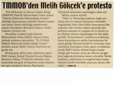 TMMOB`DEN MELİH GÖKÇEK`E PROTESTO (İLKE GAZETESİ, 29.09.2011)