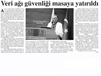VERİ AĞI GÜVENLİĞİ MASAYA YATIRILDI (BAŞKENT GAZETESİ, 26.11.2011)