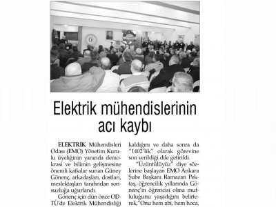 ELEKTRİK MÜHENDİSLERİNİN ACI KAYBI (EVRENSEL, 07.12.2011)