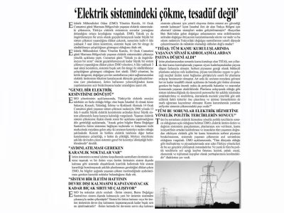 ELEKTRİK SİSTEMİNDEKİ ÇÖKME TESADÜF DEĞİL-GAZETE KOCAELİ