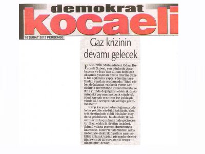 GAZ KRİZİNİN DEVAMI GELECEK-DEMOKRAT KOCAELİ