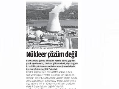 NÜKLEER ÇÖZÜM DEĞİL (WWW.MİLLİGAZETE.COM, 10.03.2012)